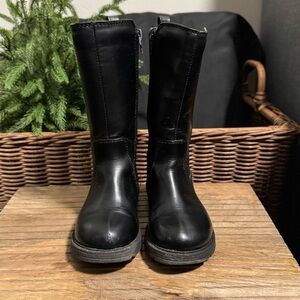 Kids Black Leather Ankle Boots